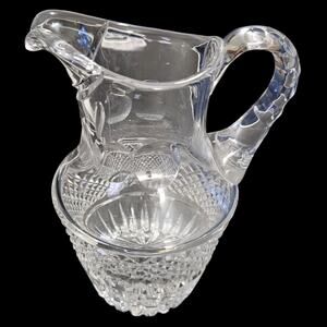 Vintage Cut Glass Water Pitcher Diamond Pattern Sawtooth Base